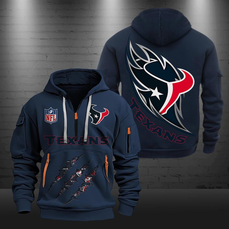 Buildercar - Houston Texans Monster Scratch Logo NFL Quarter Zip Hoodie