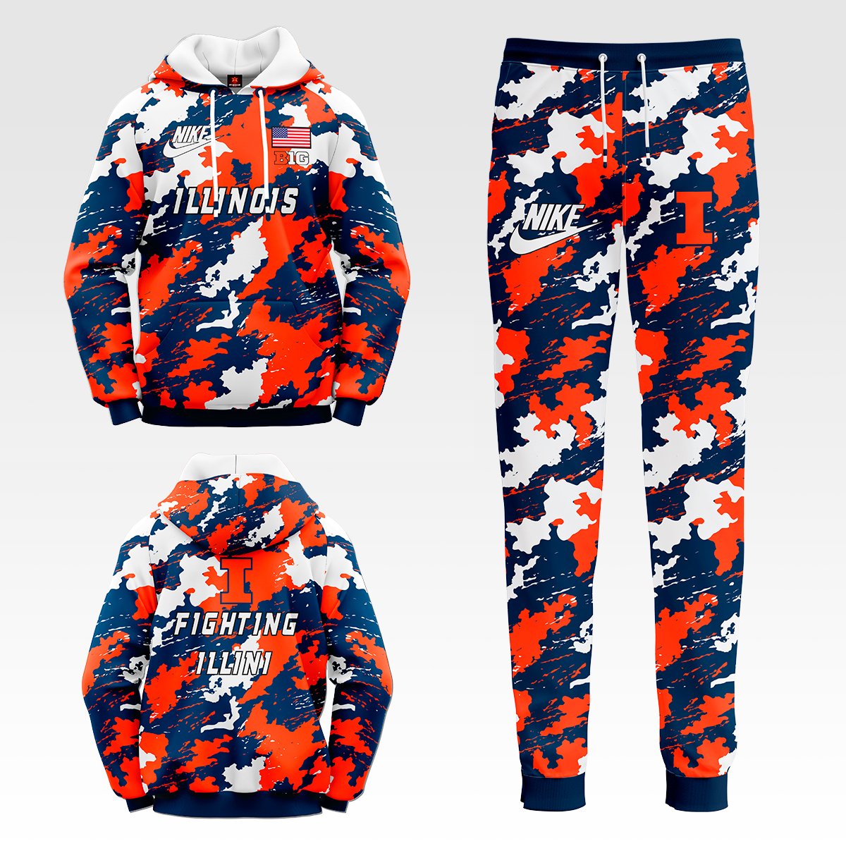 Buildercar - Illinois Fighting Illini NCAA Football Team Camouflag Sport Hoodie Tracksuit