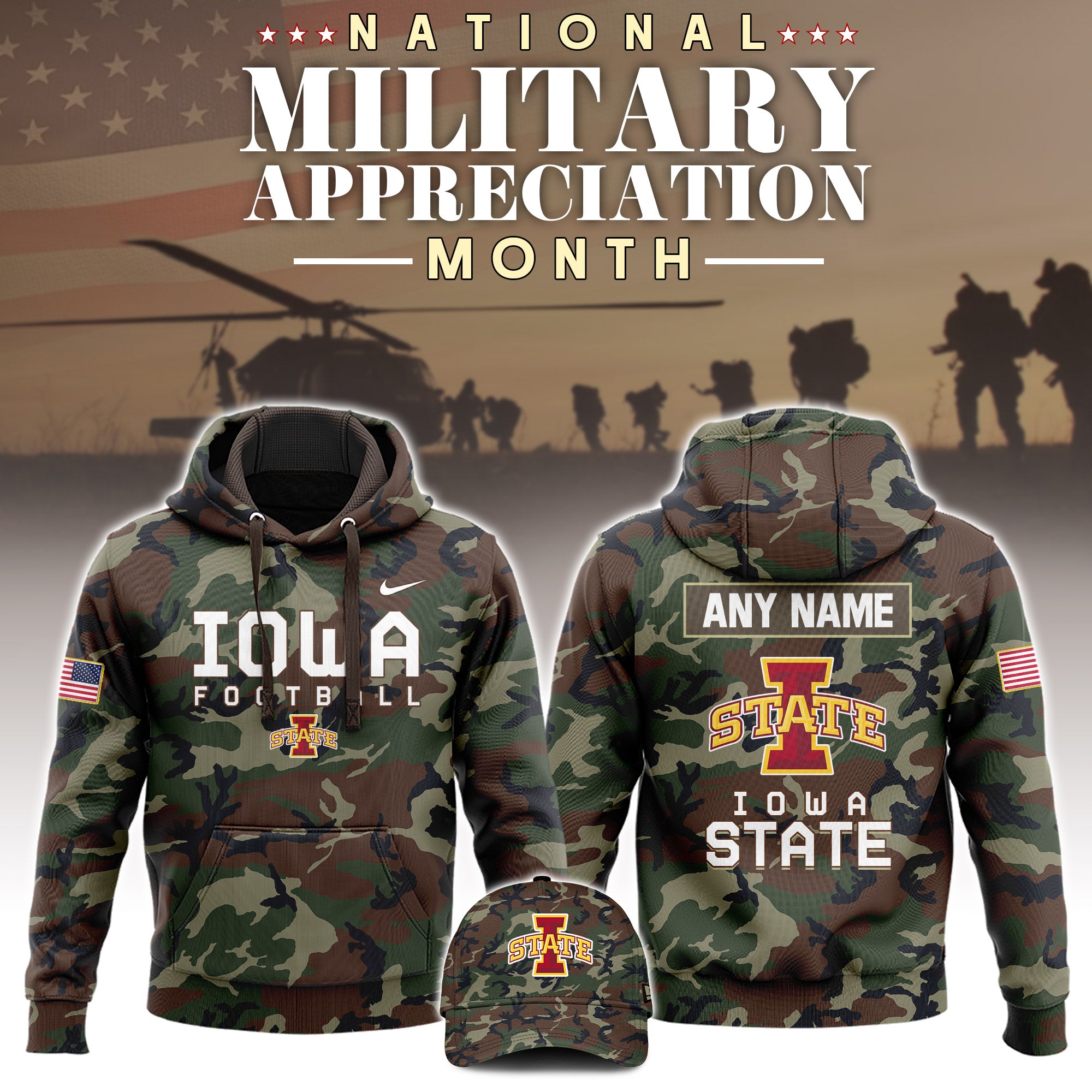 Buildercar - Iowa State Cyclones Football 2025 Military Appreciation Custom Name NCAA Hoodie Tracksuit