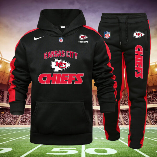 Buildercar - Kansas City Chiefs NFL Team Sport Black Hoodie Sweatpant Tracksuit