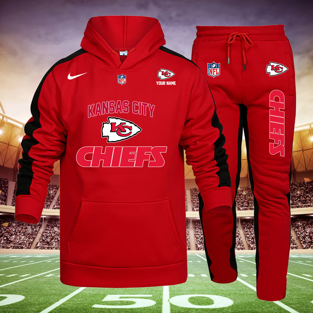 Buildercar - Kansas City Chiefs NFL Team Sport Red Hoodie Sweatpant Tracksuit