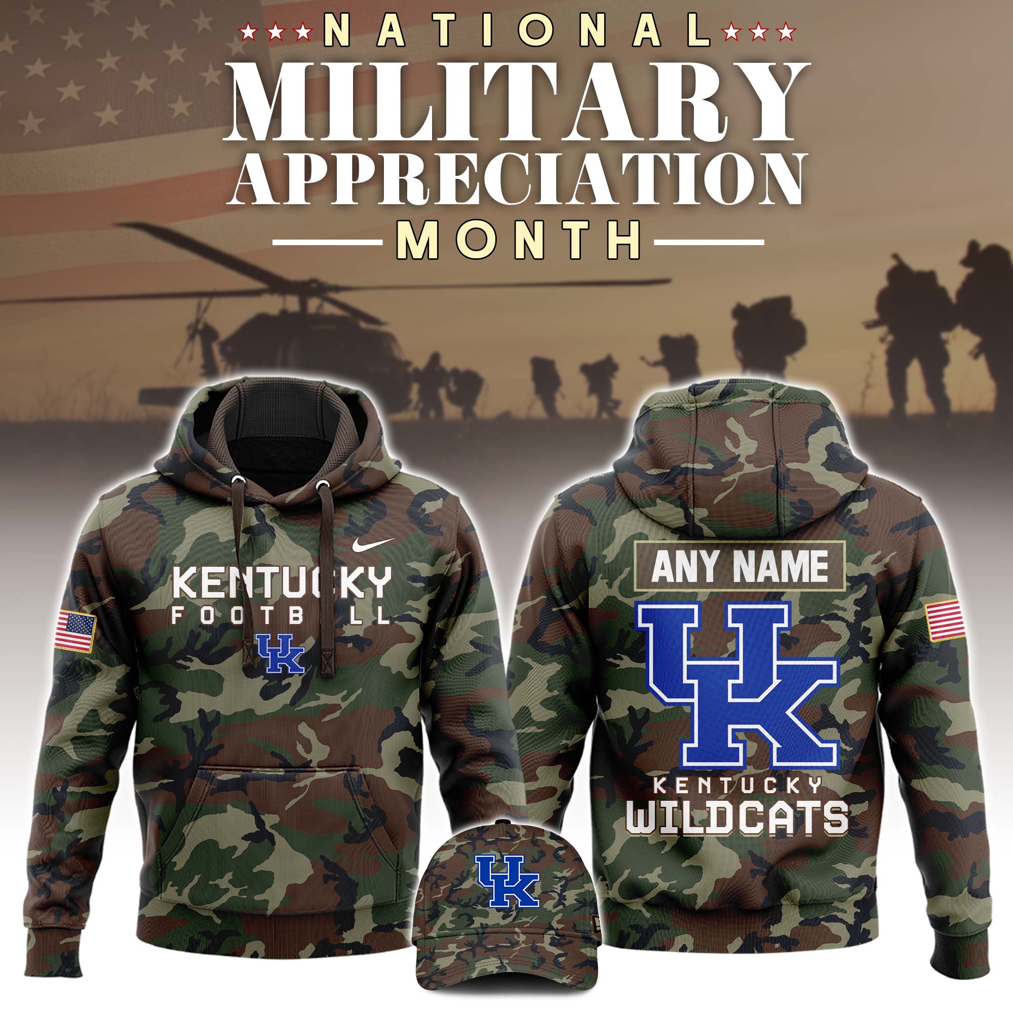 Buildercar - Kentucky Wildcats Football 2025 Military Appreciation Custom Name NCAA Hoodie Tracksuit