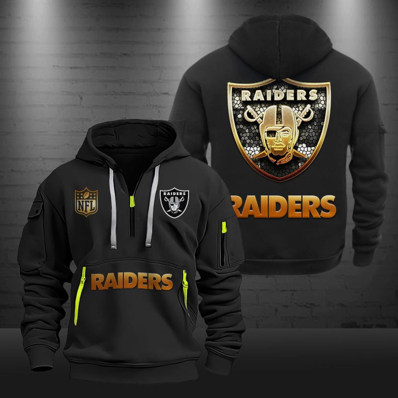 Buildercar - Las Vegas Raiders Golden Logo NFL Quarter Zip Hoodie