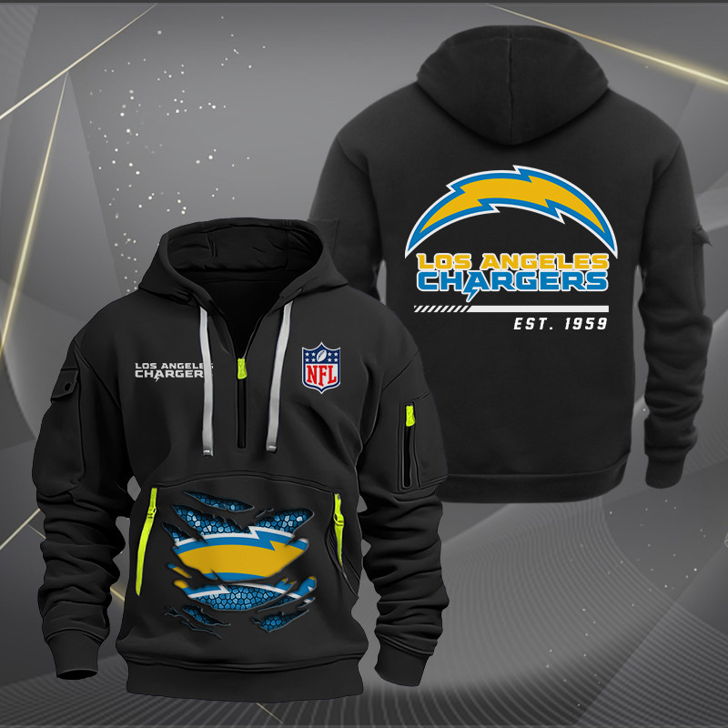Buildercar - Los Angeles Chargers Monster Scratch 2 Logo NFL Quarter Zip Hoodie