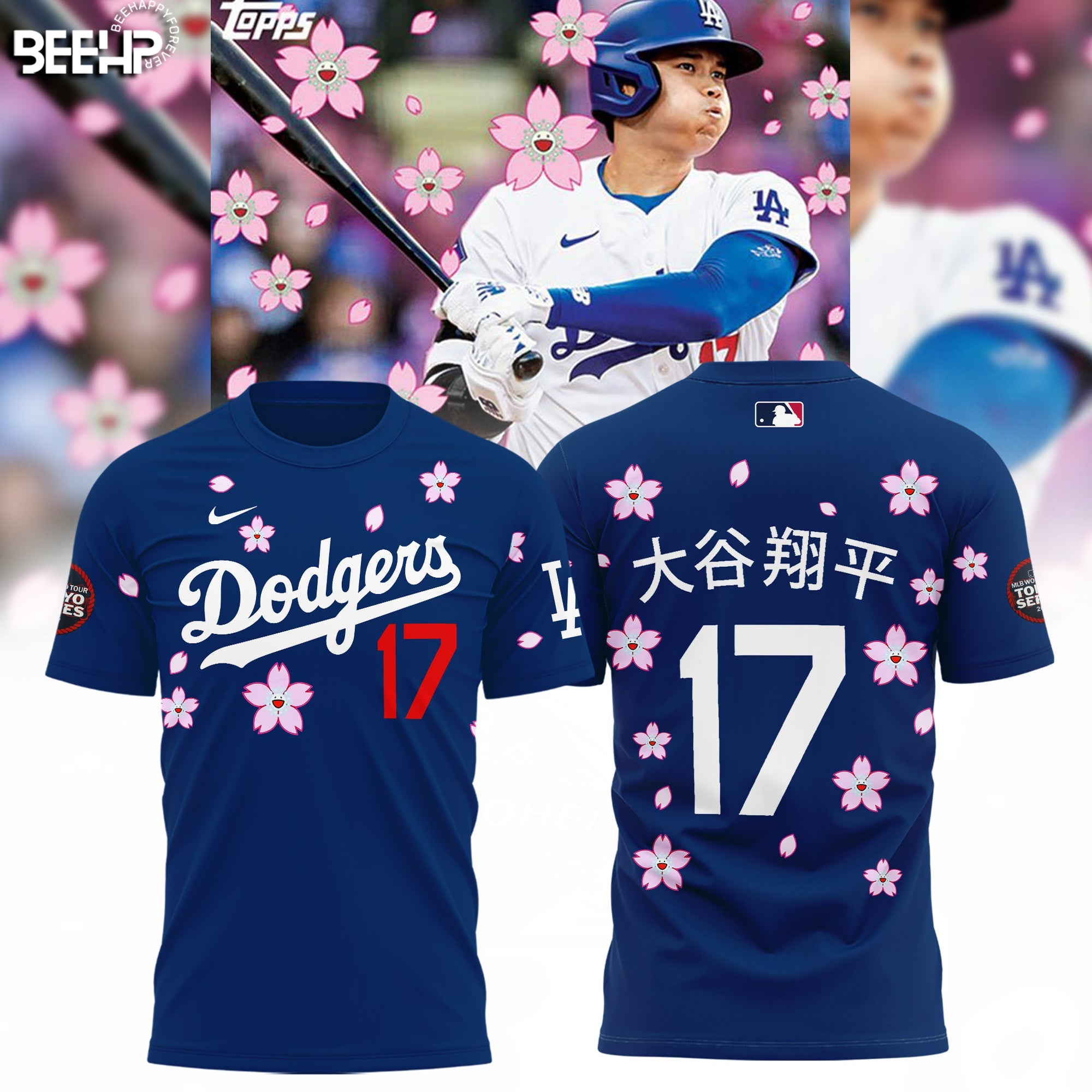 Buildercar - Los Angeles Dodgers 17 Takashi Murakami World Tour Tokyo Series Blue T-Shirt Hoodie Suit