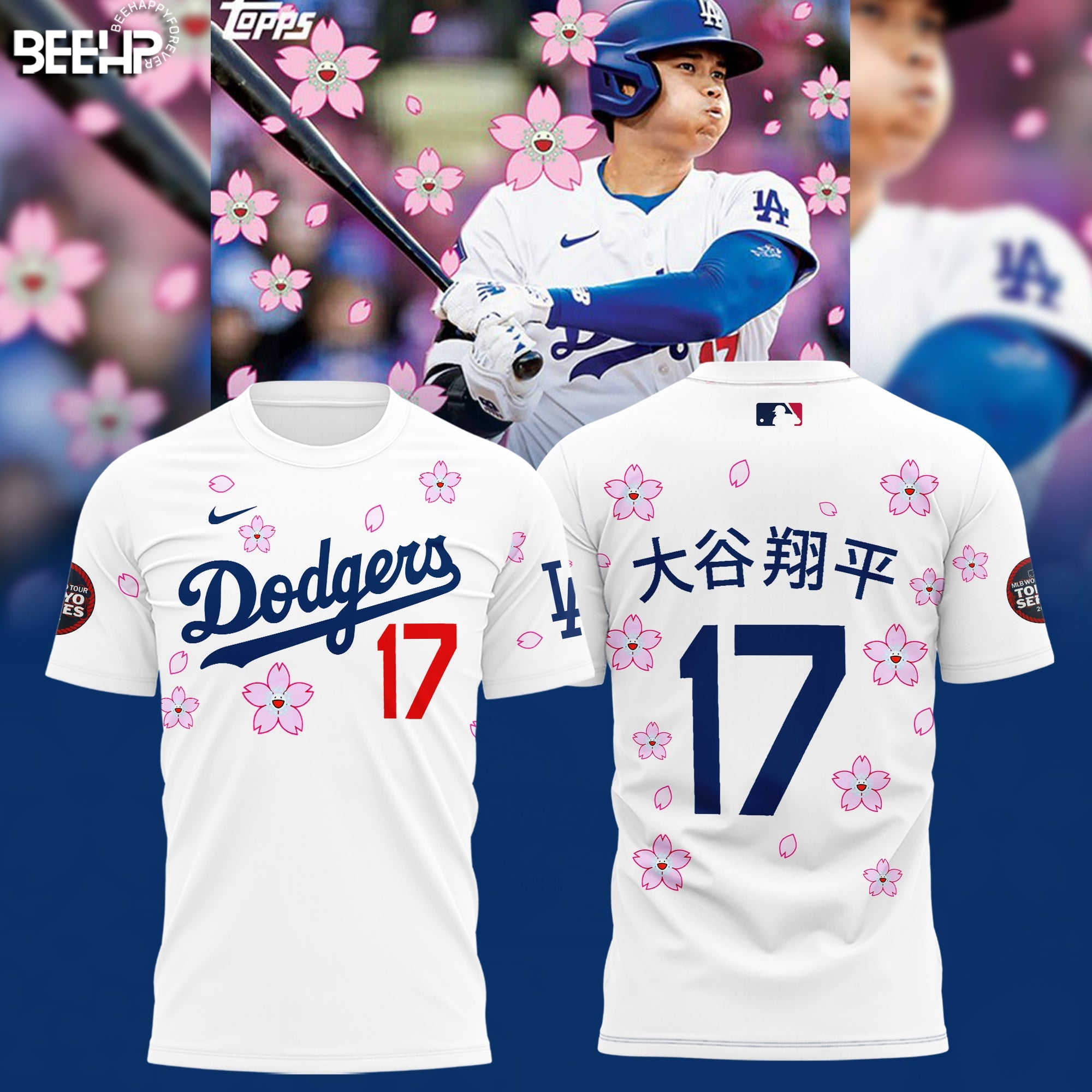 Buildercar - Los Angeles Dodgers 17 Takashi Murakami World Tour Tokyo Series White T-Shirt Hoodie Suit