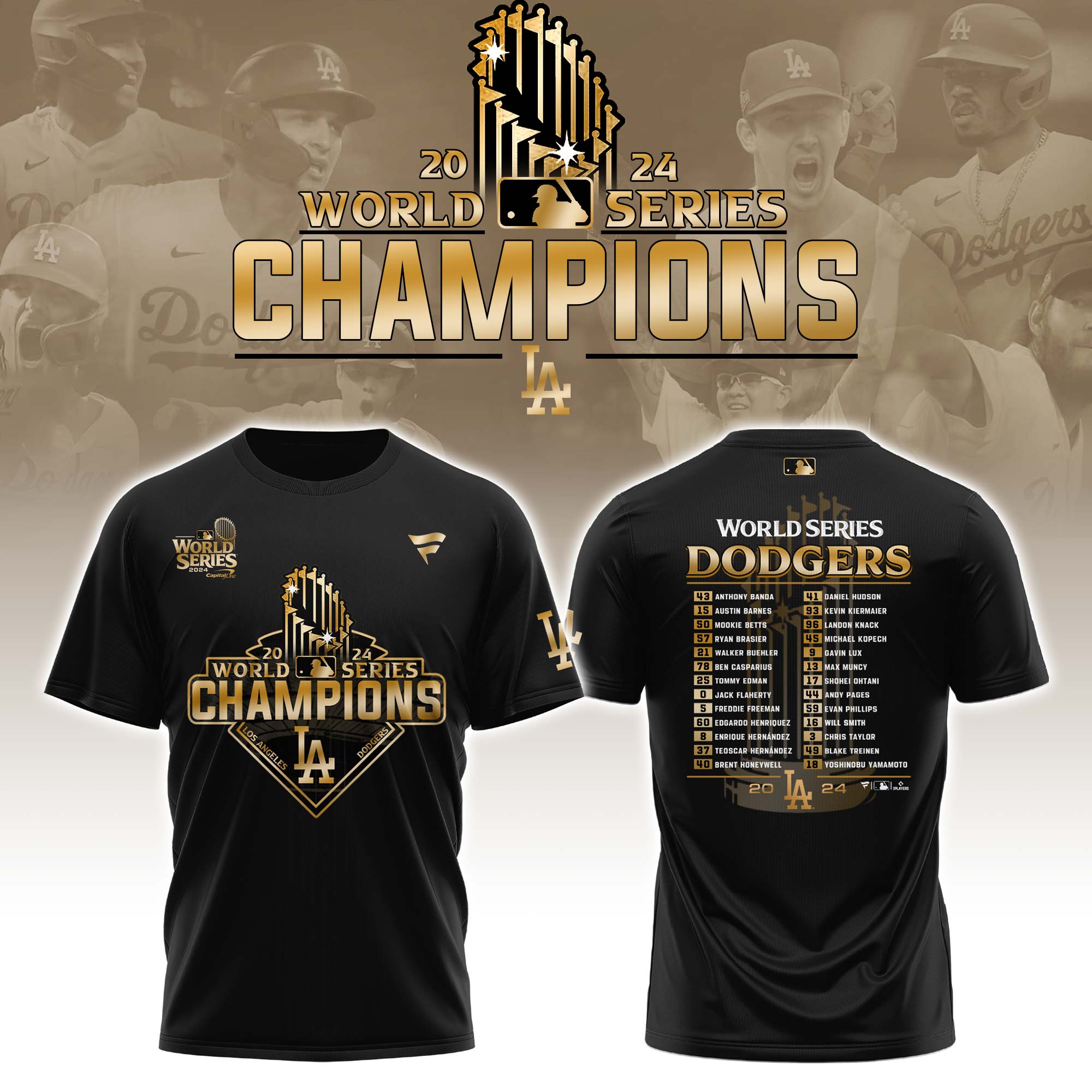 Buildercar - Los Angeles Dodgers Champions Black 2 T-Shirt Hoodie Suit