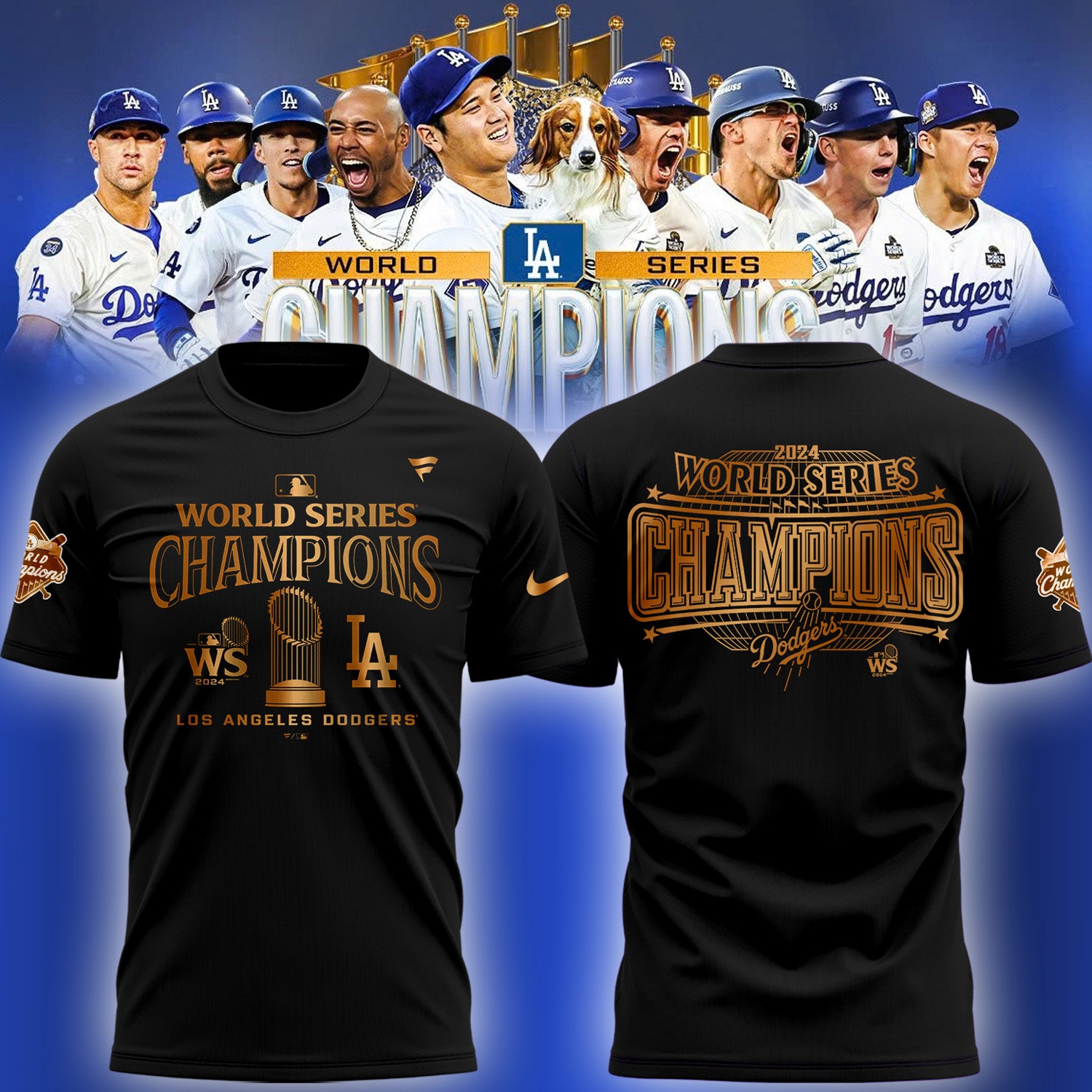 Buildercar - Los Angeles Dodgers Champions Black 3 T-Shirt Hoodie Suit