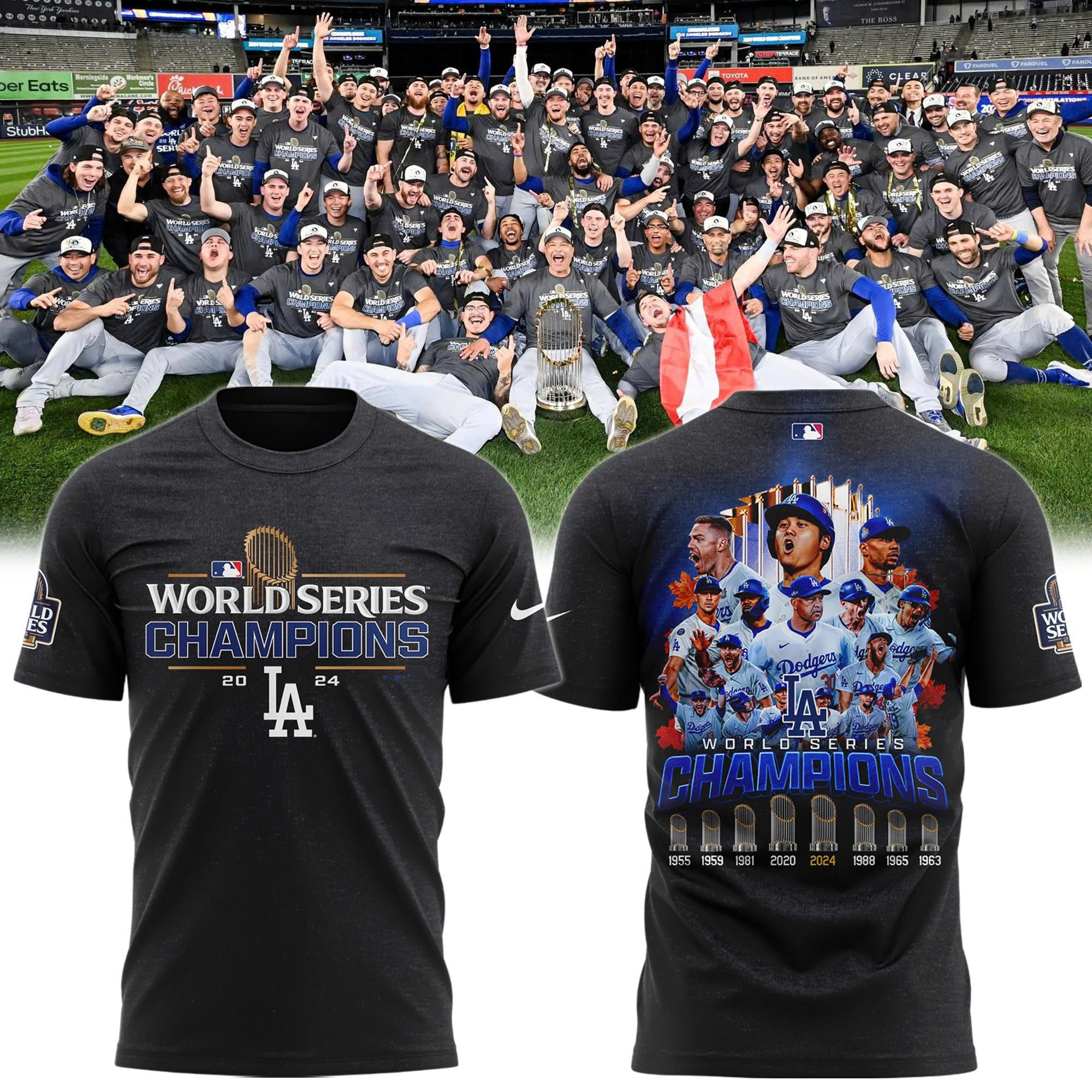 Buildercar - Los Angeles Dodgers Champions Black 8 T-Shirt Hoodie Suit