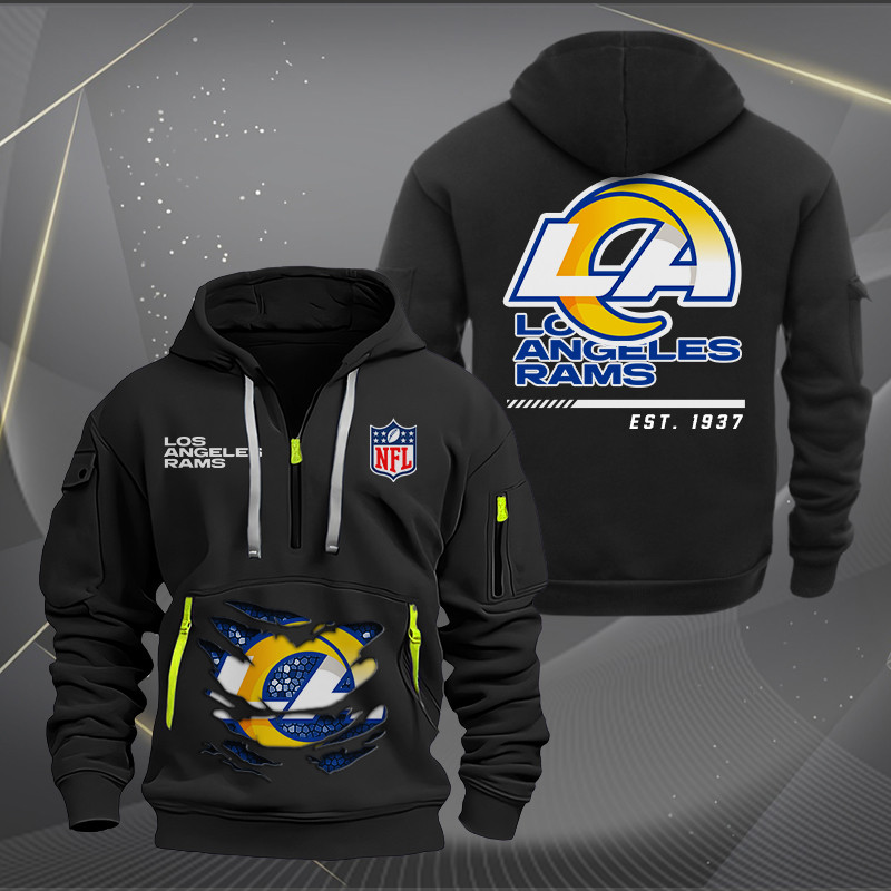 Buildercar - Los Angeles Rams Monster Scratch 2 Logo NFL Quarter Zip Hoodie