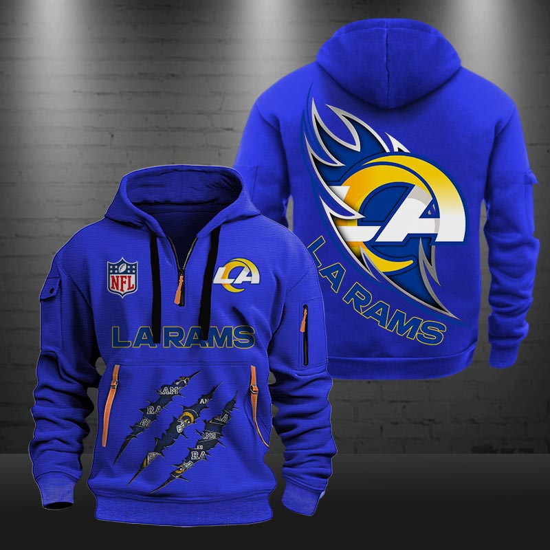 Buildercar - Los Angeles Rams Monster Scratch Logo NFL Quarter Zip Hoodie