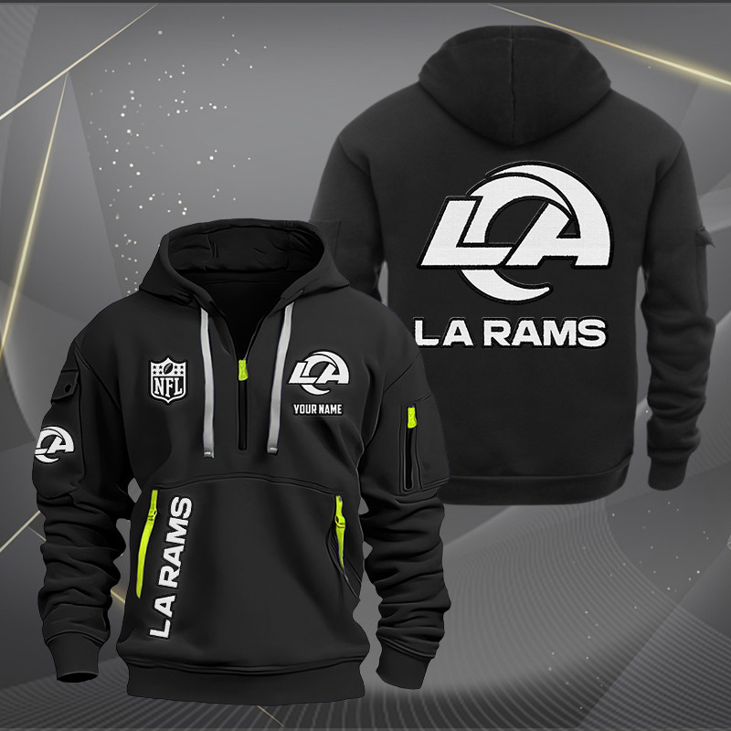 Buildercar - Los Angeles Rams White Logo NFL Quarter Zip Hoodie