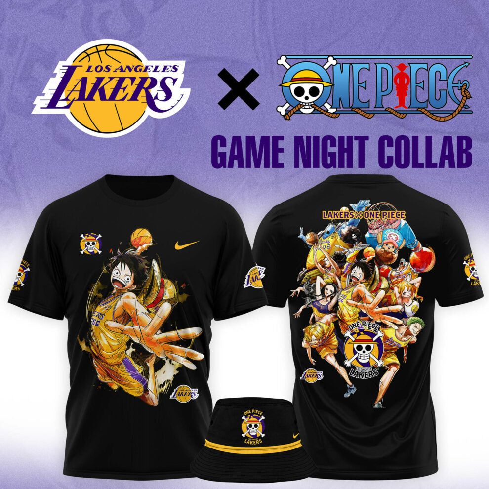 Buildercar - Luffy One Piece feat NBA Lakers Black 2 T-Shirt Hoodie Suit