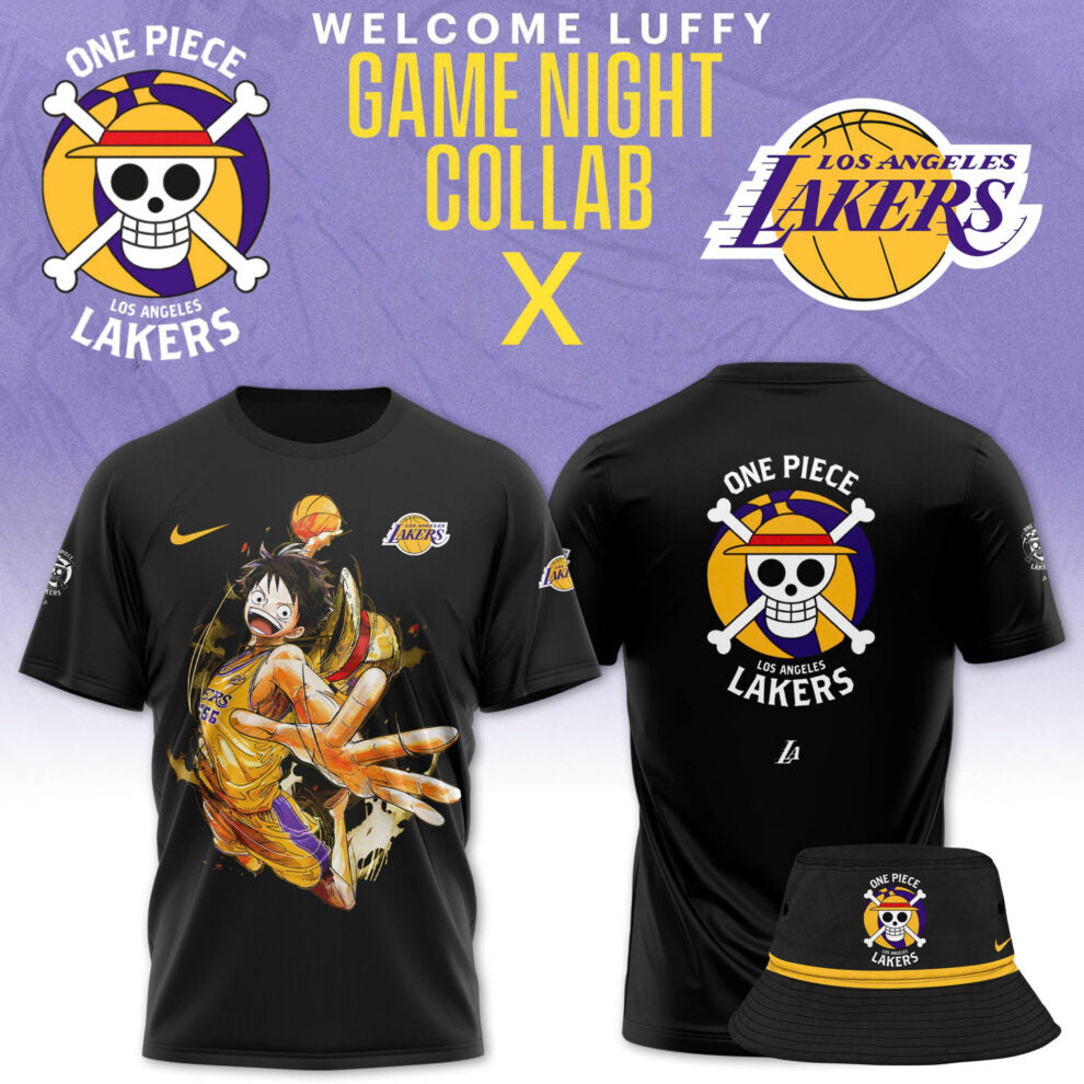 Buildercar - Luffy One Piece feat NBA Lakers Black T-Shirt Hoodie Suit