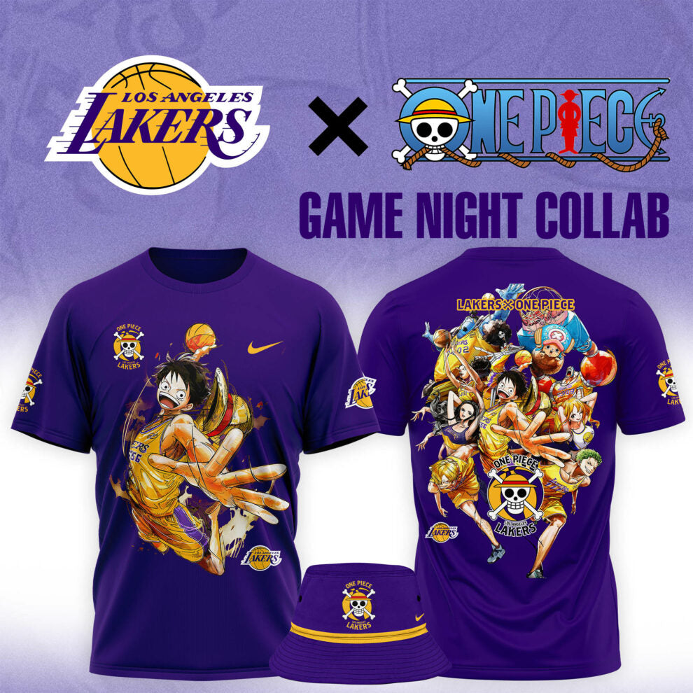 Buildercar - Luffy One Piece feat NBA Lakers Purple 2 T-Shirt Hoodie Suit