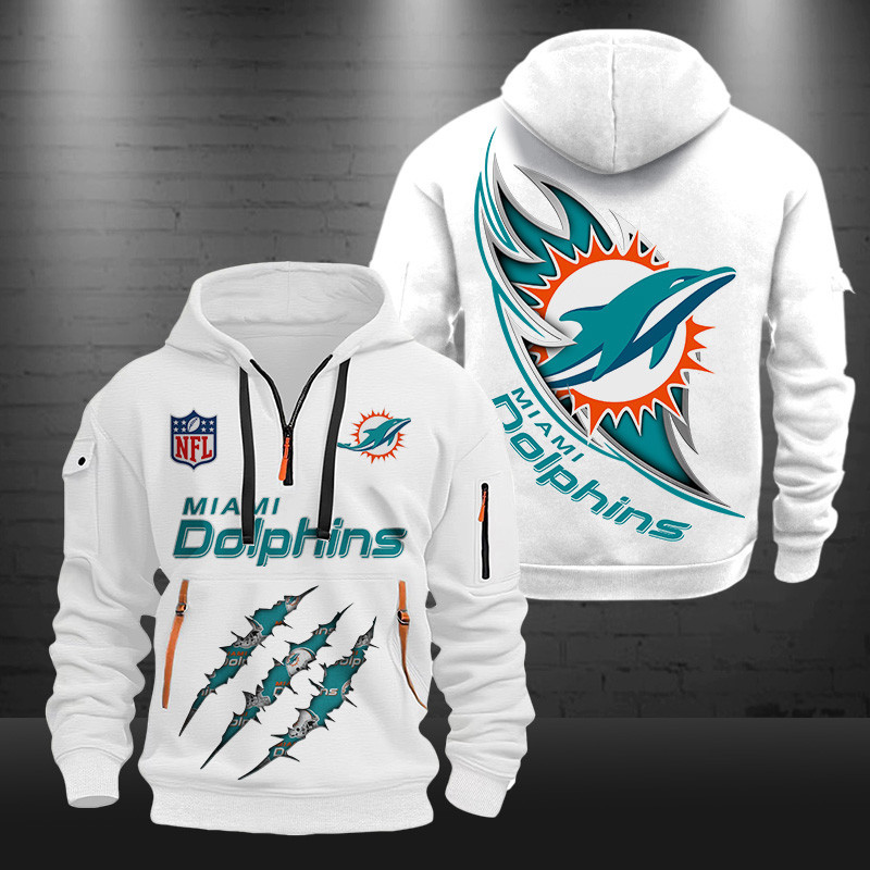 Buildercar - Miami Dolphins Monster Scratch Logo NFL Quarter Zip Hoodie