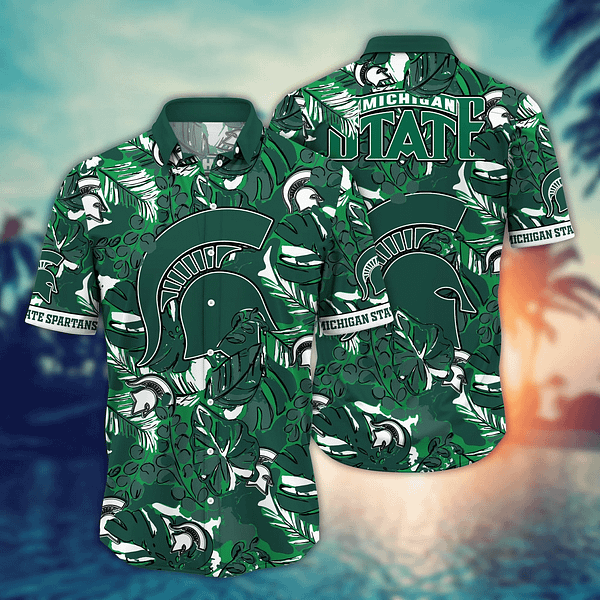 Buildercar - Michigan State Spartans Green Leaf Aloha Hawaiian Shirt
