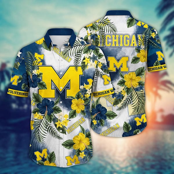 Buildercar - Michigan Wolverines Flowered Hawaiian Shirt