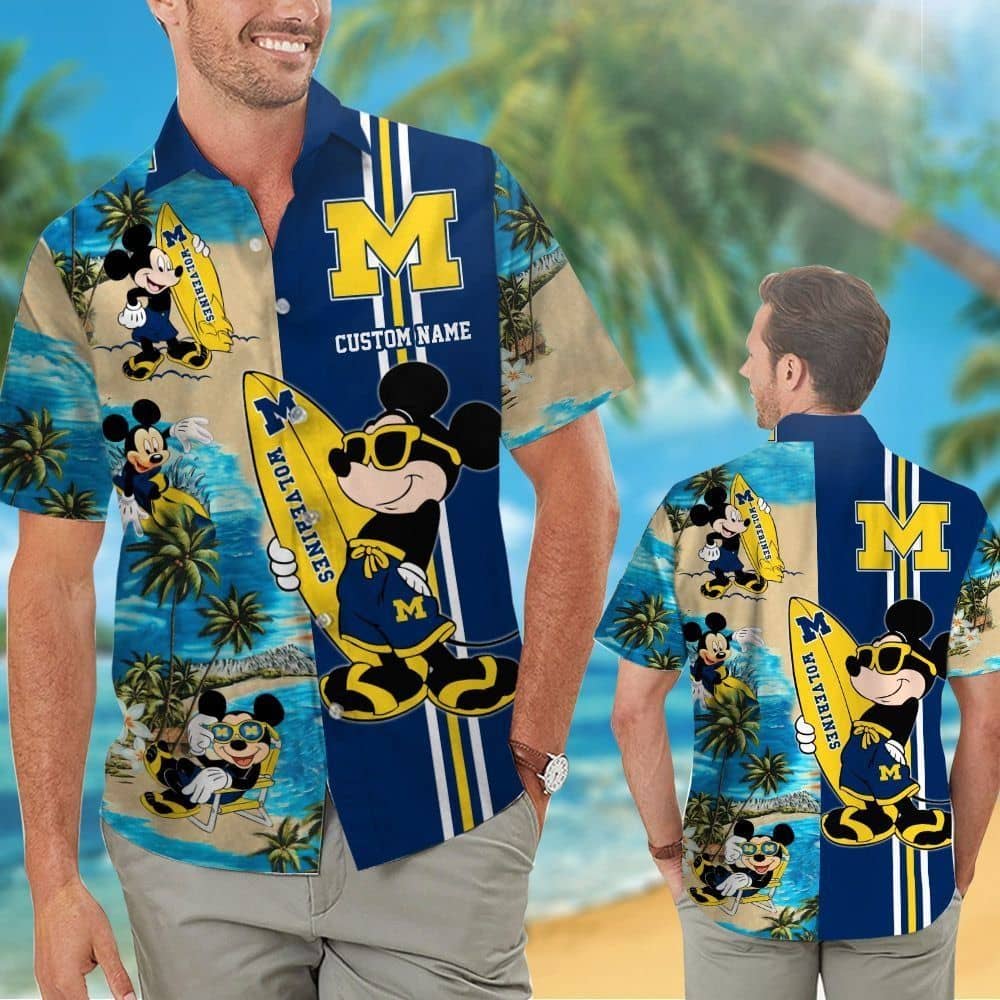 Buildercar - Michigan Wolverines Mickey Mouse Love Surfing Hawaiian Shirt