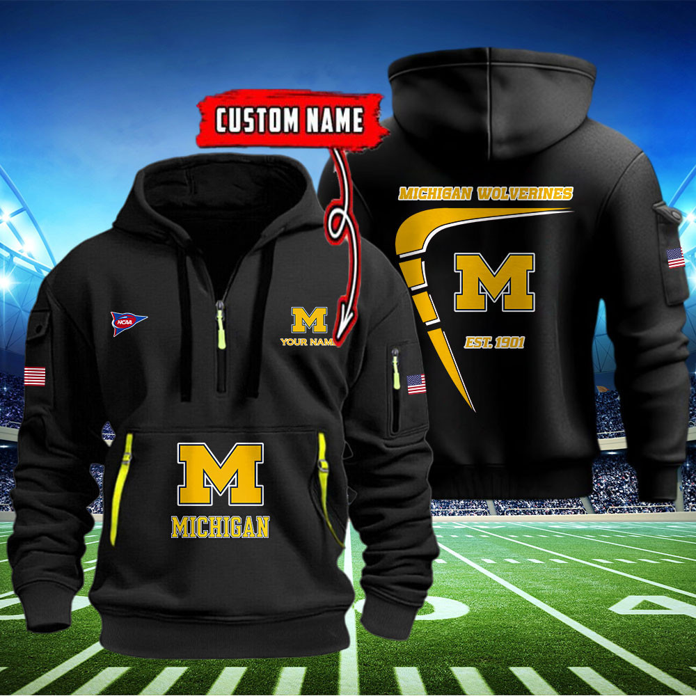 Buildercar - Michigan Wolverines Quarter Zip Hoodie Style 7