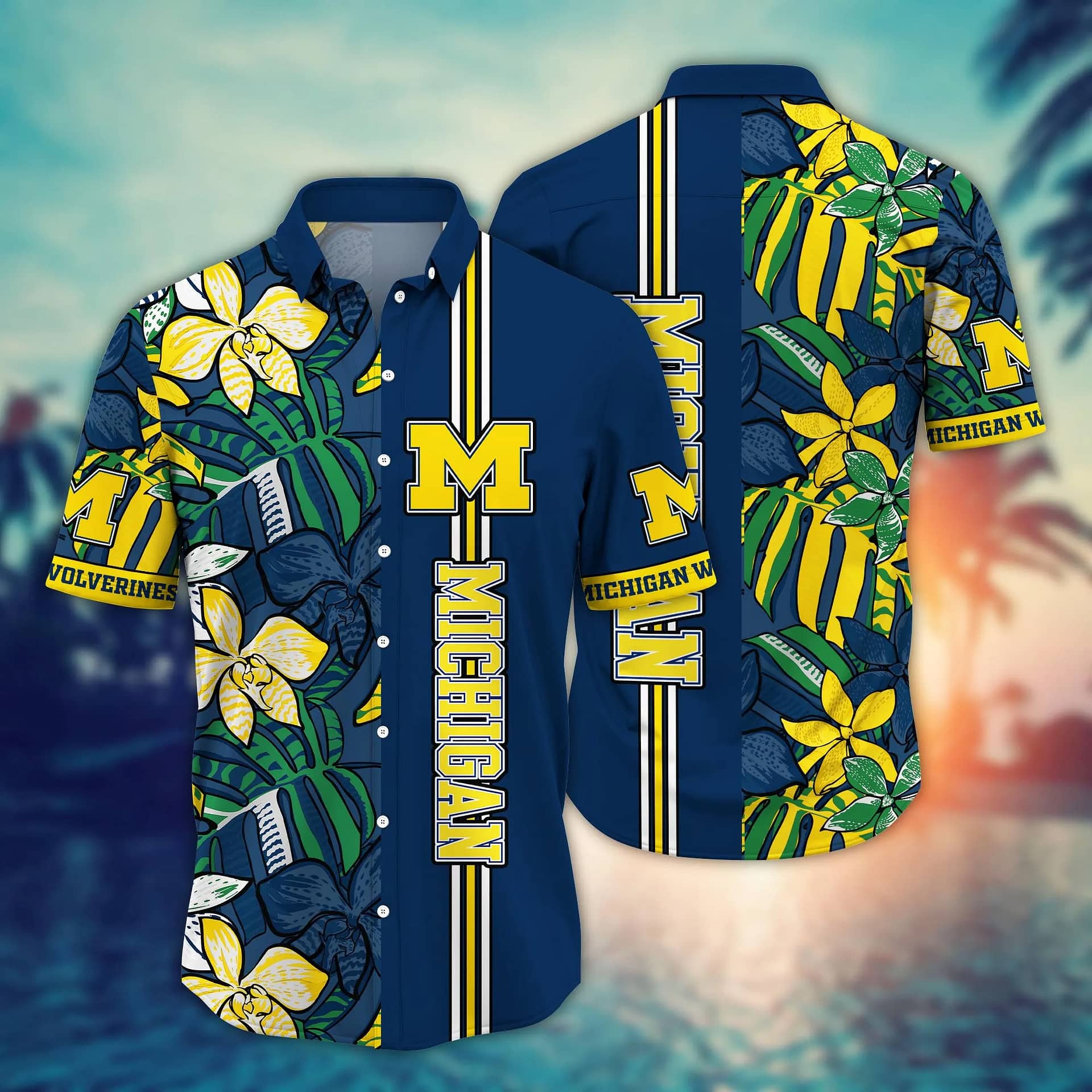 Buildercar - Michigan Wolverines Tropical Flowers Hawaiian Shirt
