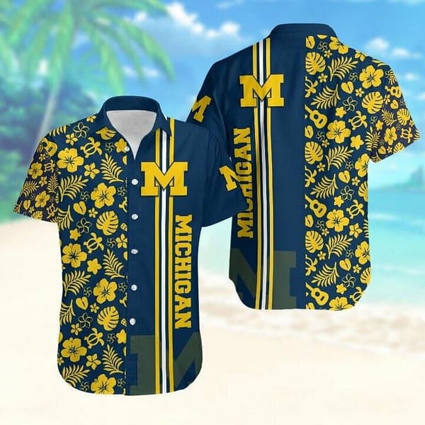 Buildercar - Michigan Wolverines Yellow Tropical Floral Hawaiian Shirt