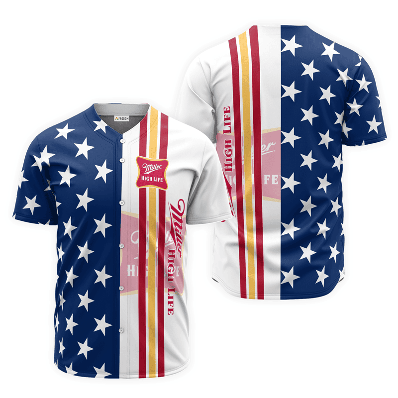 Buildercar - Miller High Life American Flag Baseball Jersey