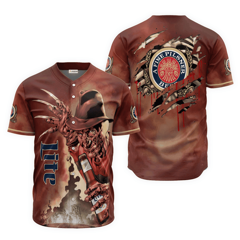 Buildercar - Miller Lite Halloween Freddy Krueger Baseball Jersey