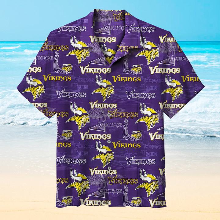 Buildercar - Minnesota Vikings All-Over Logo Hawaiian Shirt