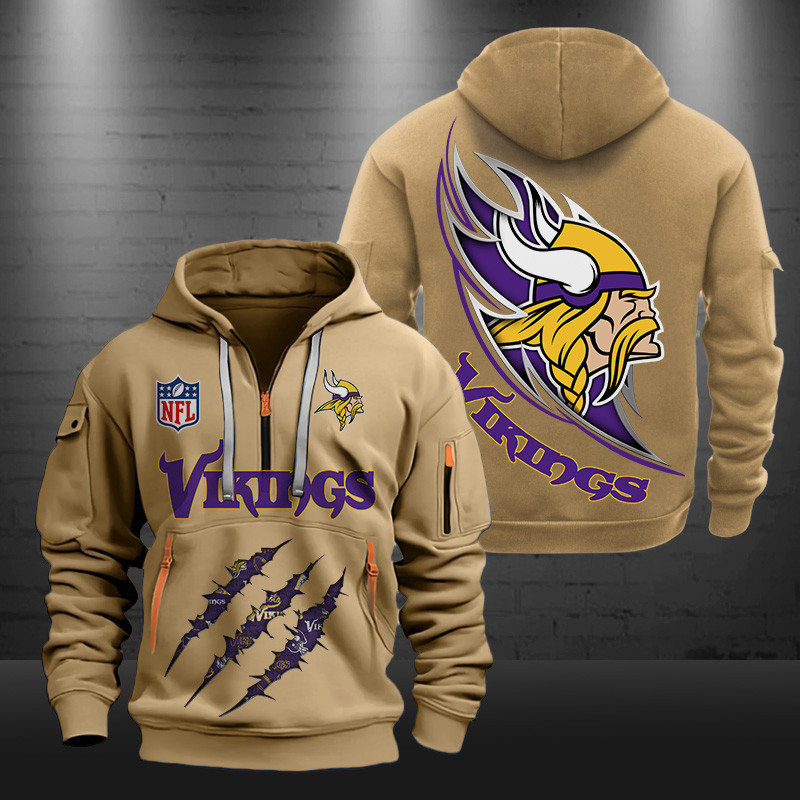 Buildercar - Minnesota Vikings Monster Scratch Logo NFL Quarter Zip Hoodie