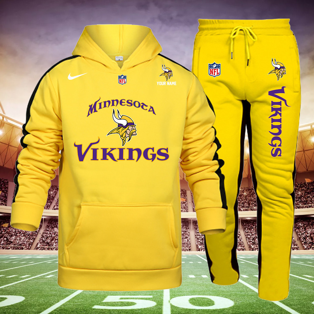Buildercar - Minnesota Vikings NFL Team Sport Yellow Hoodie Sweatpant Tracksuit