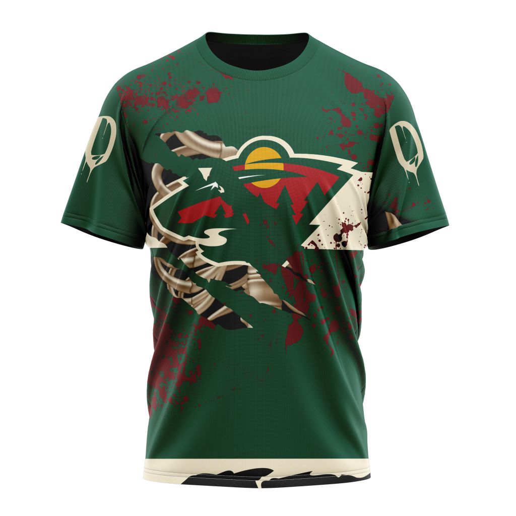 Buildercar - Minnesota Wild Design With Your Ribs For Halloween Personalized Name And Number T-Shirt