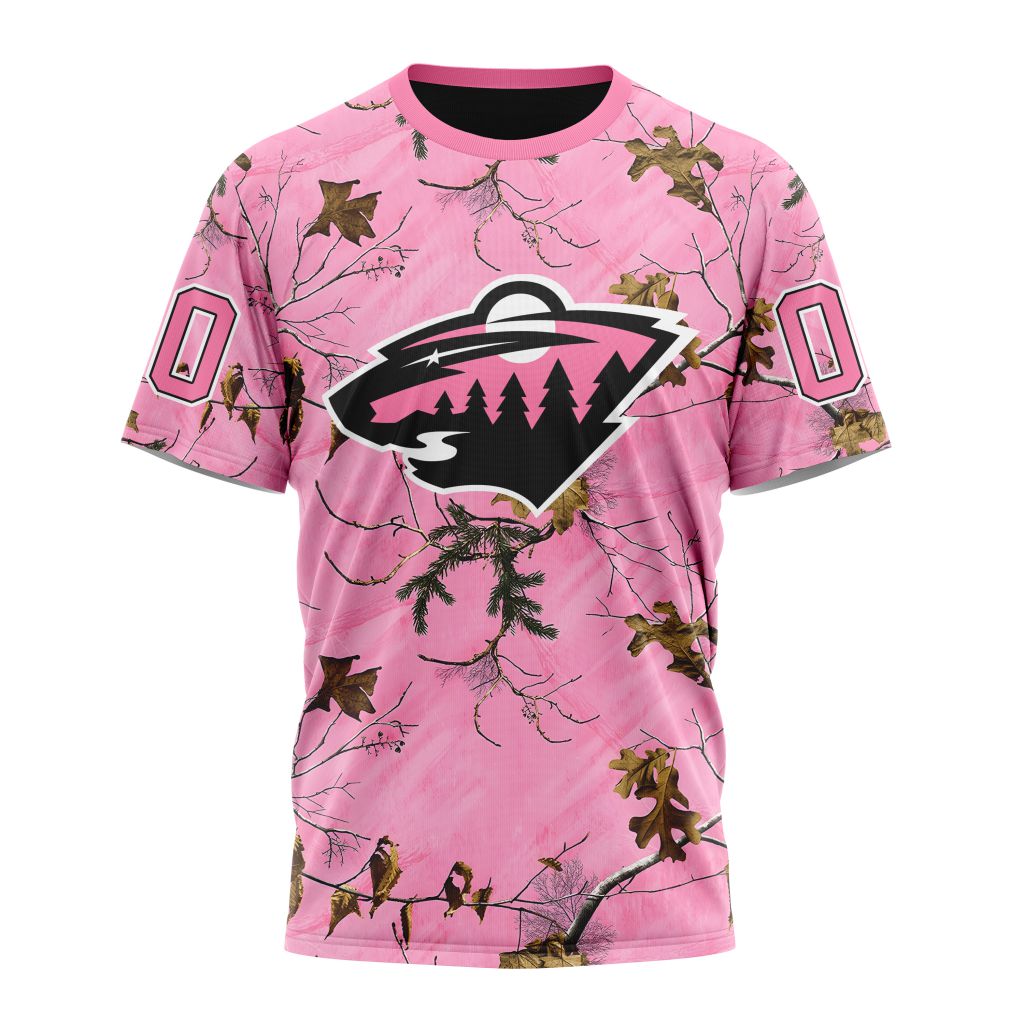 Buildercar - Minnesota Wild Special Realtree Pink Camouflage Design 01 Personalized Name And Number T-Shirt