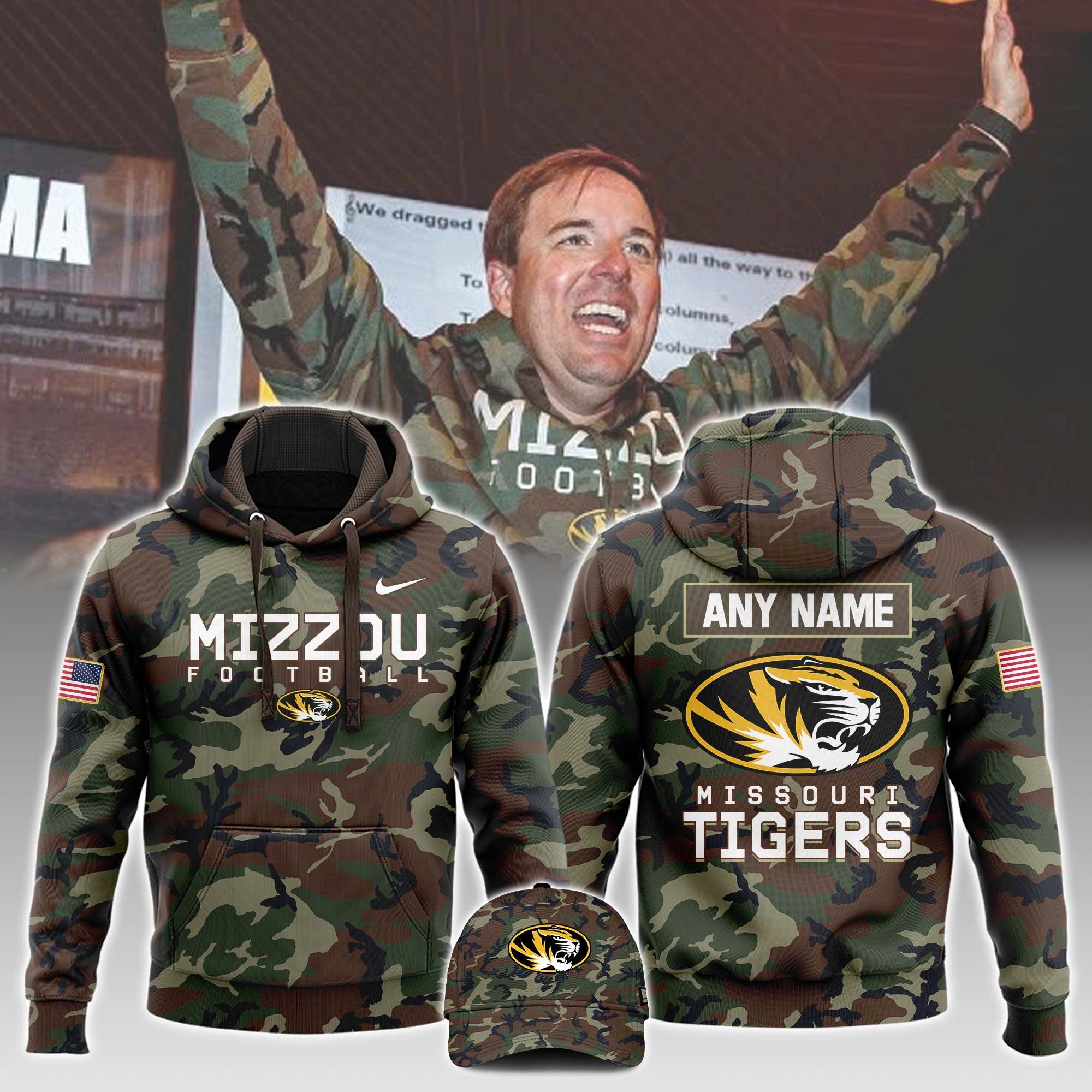 Buildercar - Missouri Tigers Football 2025 Military Appreciation Custom Name NCAA Hoodie Tracksuit