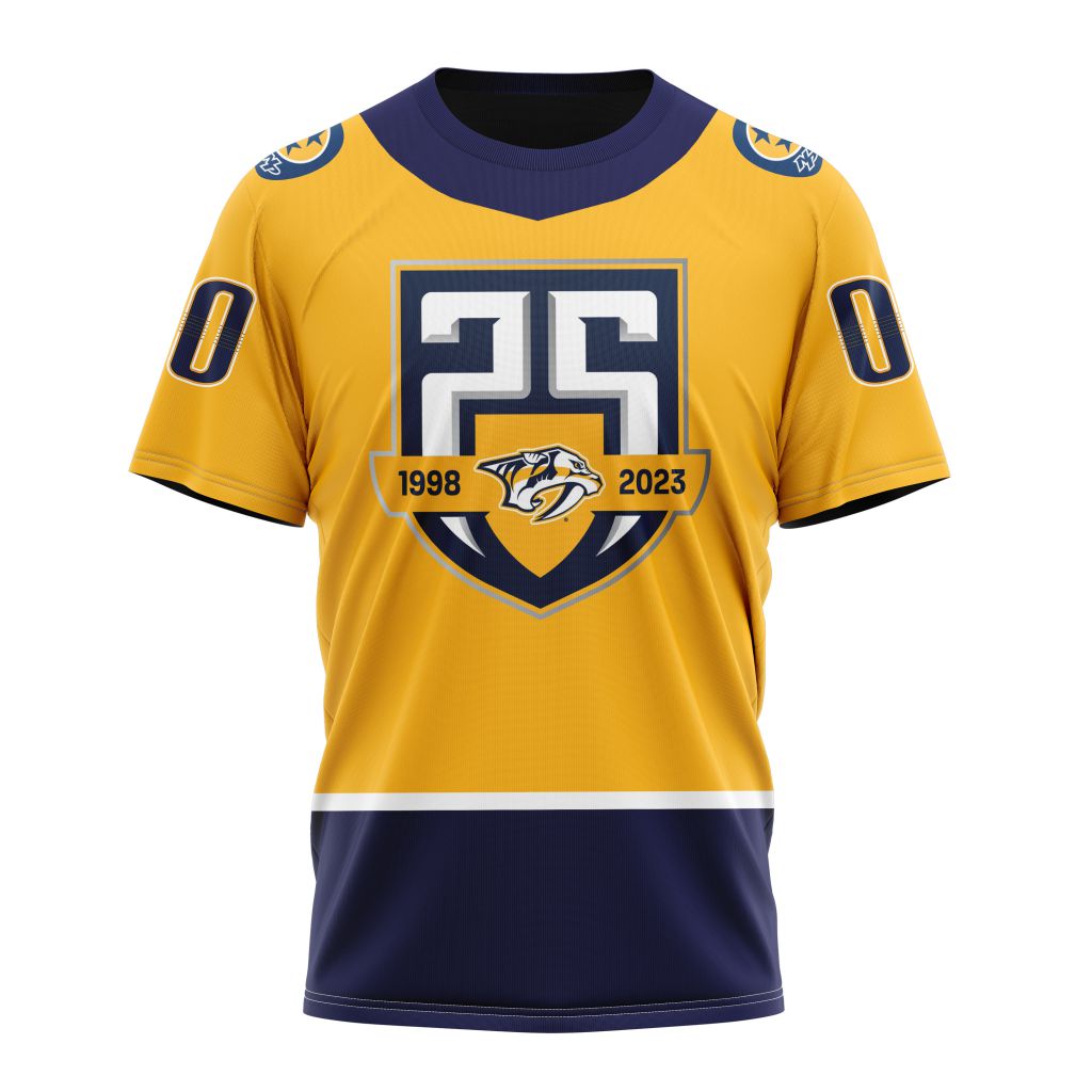 Buildercar - Nashville Predators 2023 Home With 25th Anniversary Logo Personalized Name And Number T-Shirt