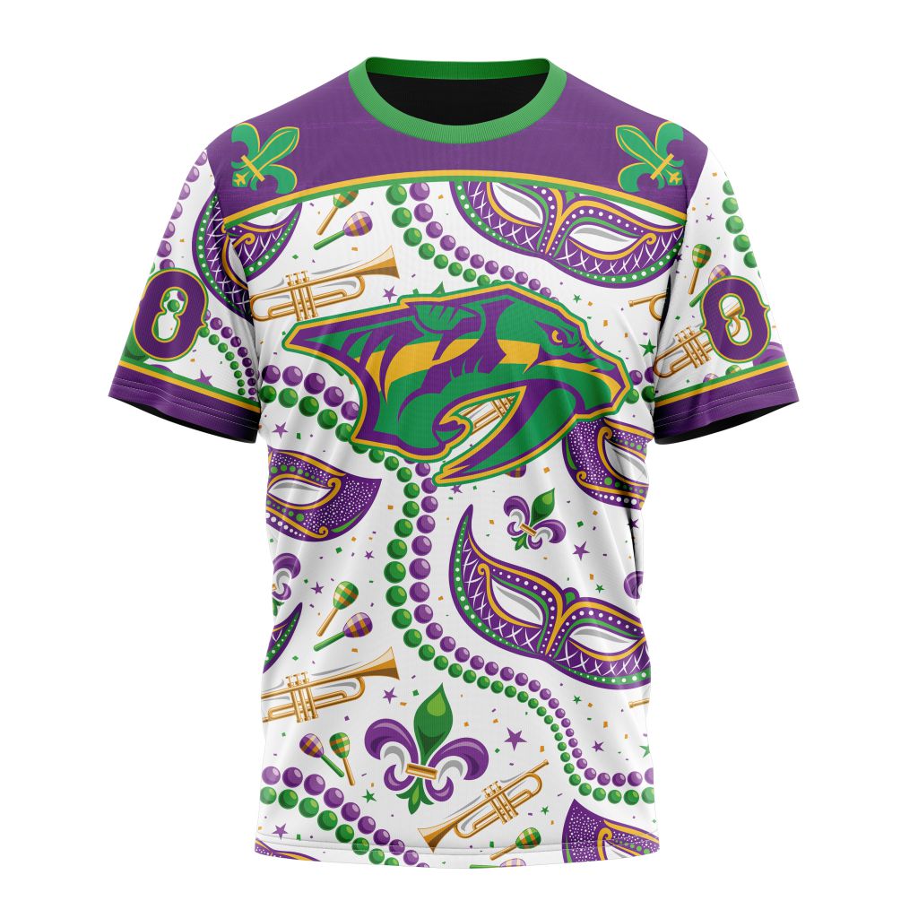 Buildercar - Nashville Predators Special Mardi Gras Design 01 Personalized Name And Number T-Shirt