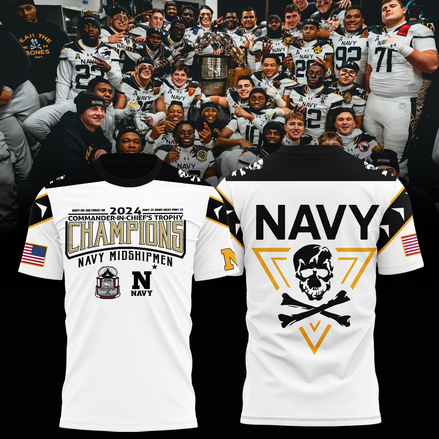 Buildercar - Navy Midshipmen C.I.C Trophy Champions White T-Shirt Hoodie Suit