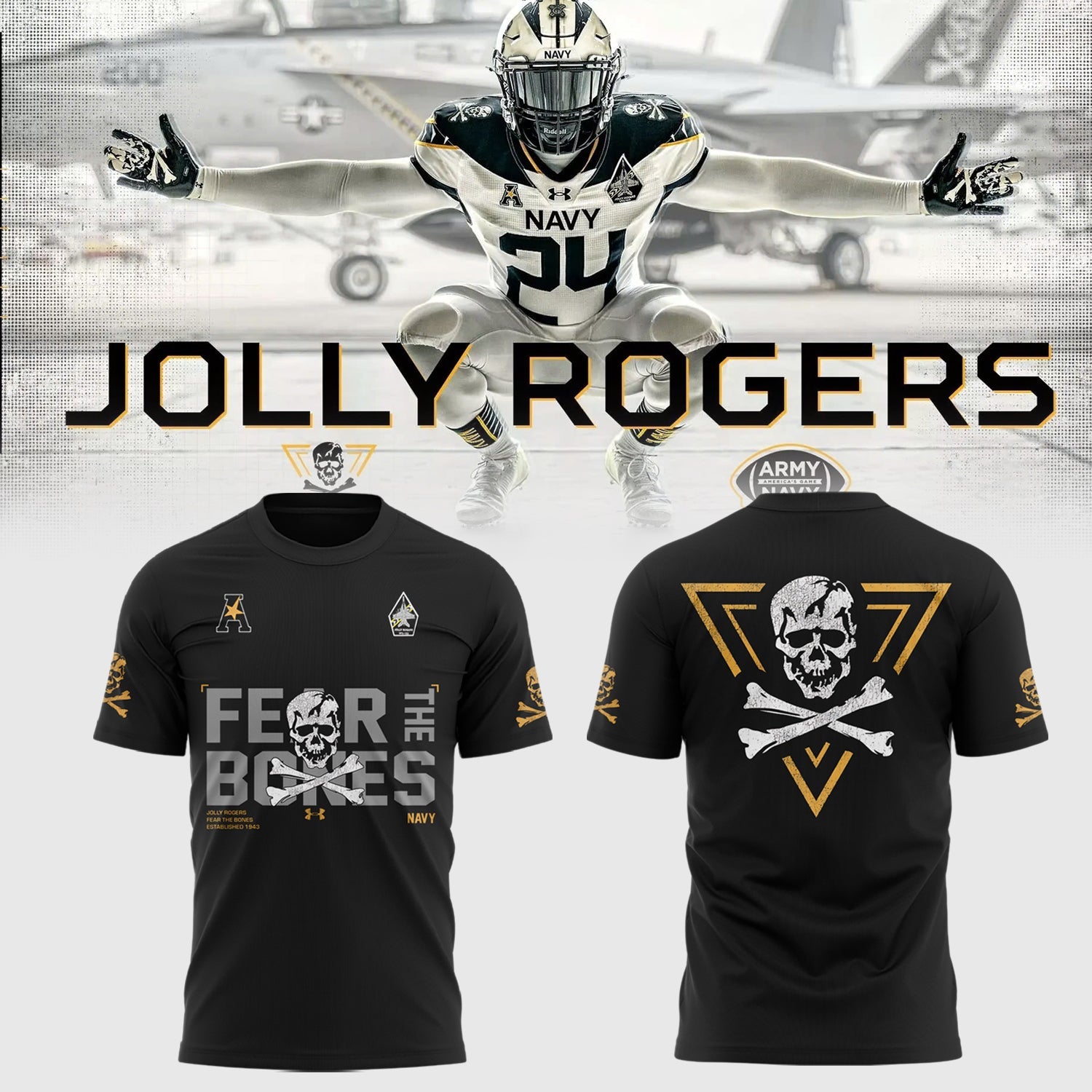 Buildercar - Navy Midshipmen Rivalry Fear The Bones Black T-Shirt Hoodie Suit