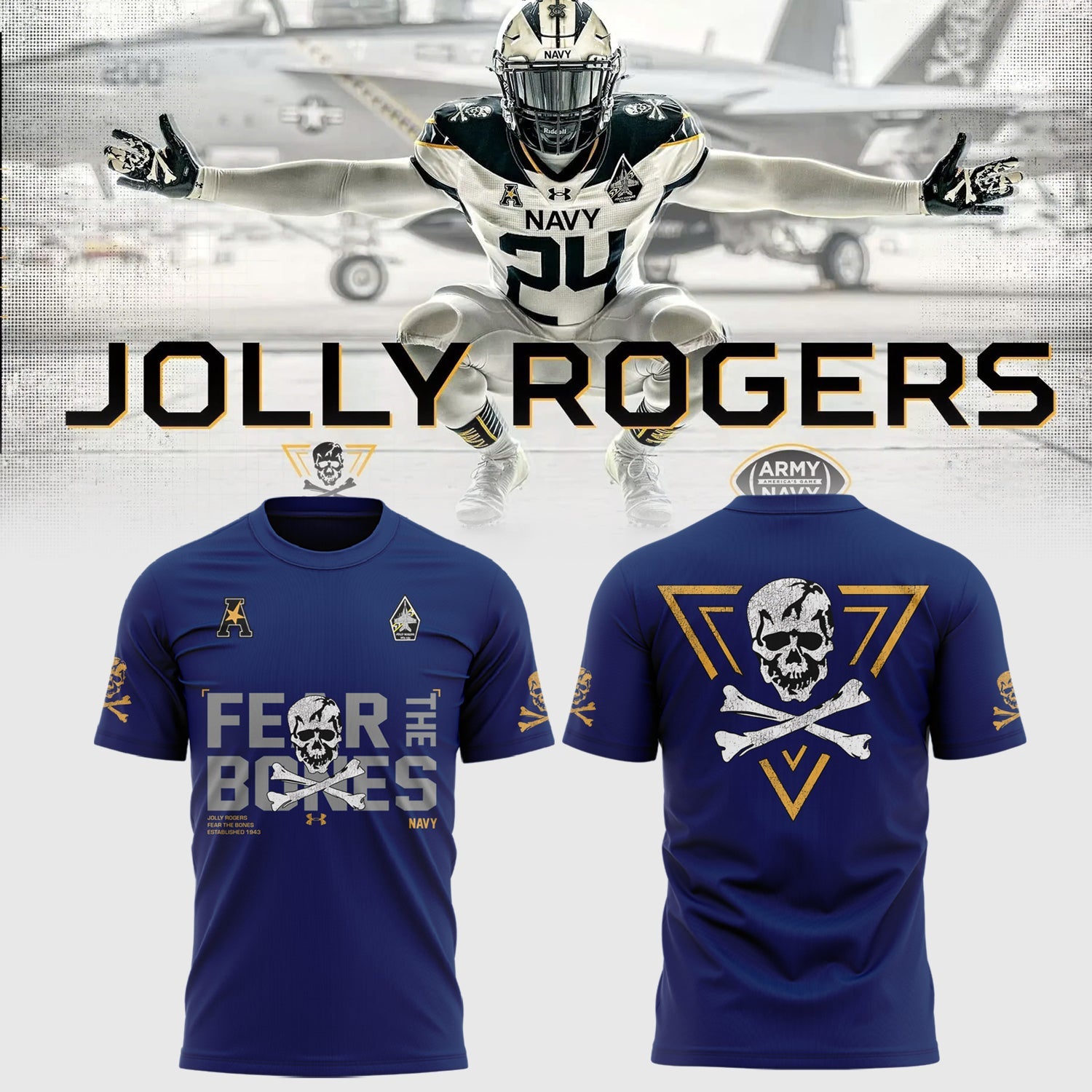 Buildercar - Navy Midshipmen Rivalry Fear The Bones Blue T-Shirt Hoodie Suit