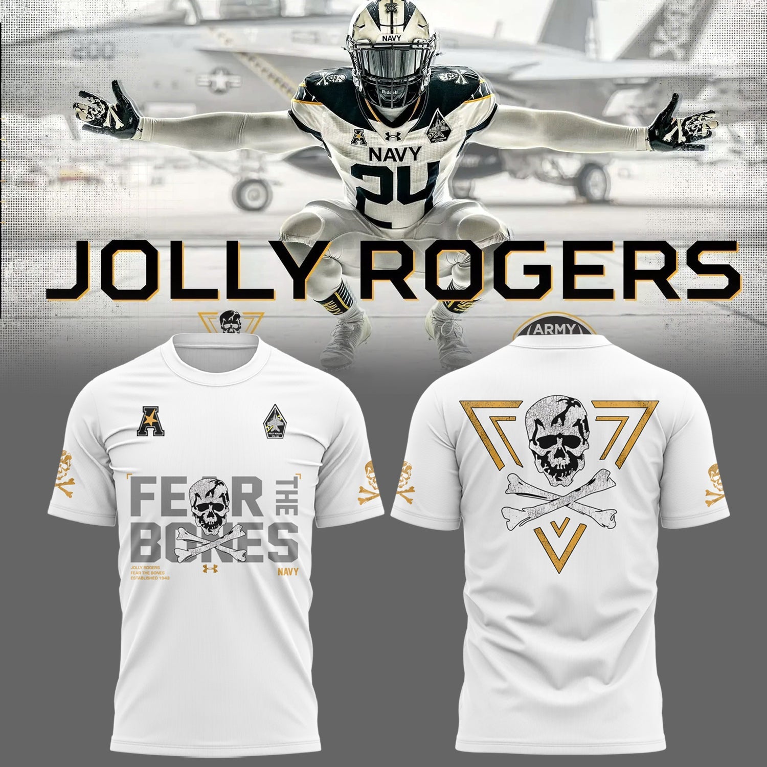 Buildercar - Navy Midshipmen Rivalry Fear The Bones White T-Shirt Hoodie Suit