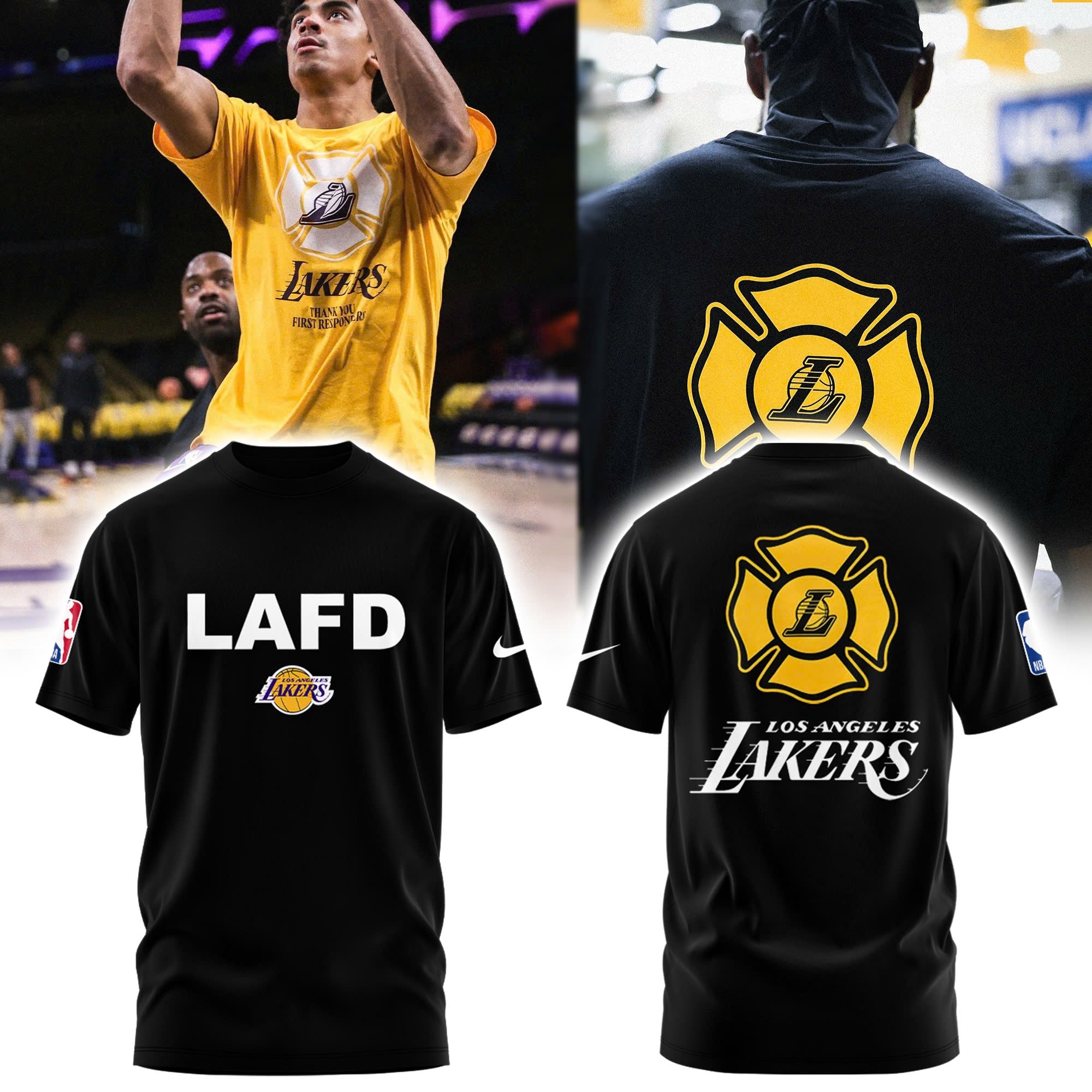 Buildercar - NBA Lakers feat Lafd Charity Black T-Shirt Hoodie Suit