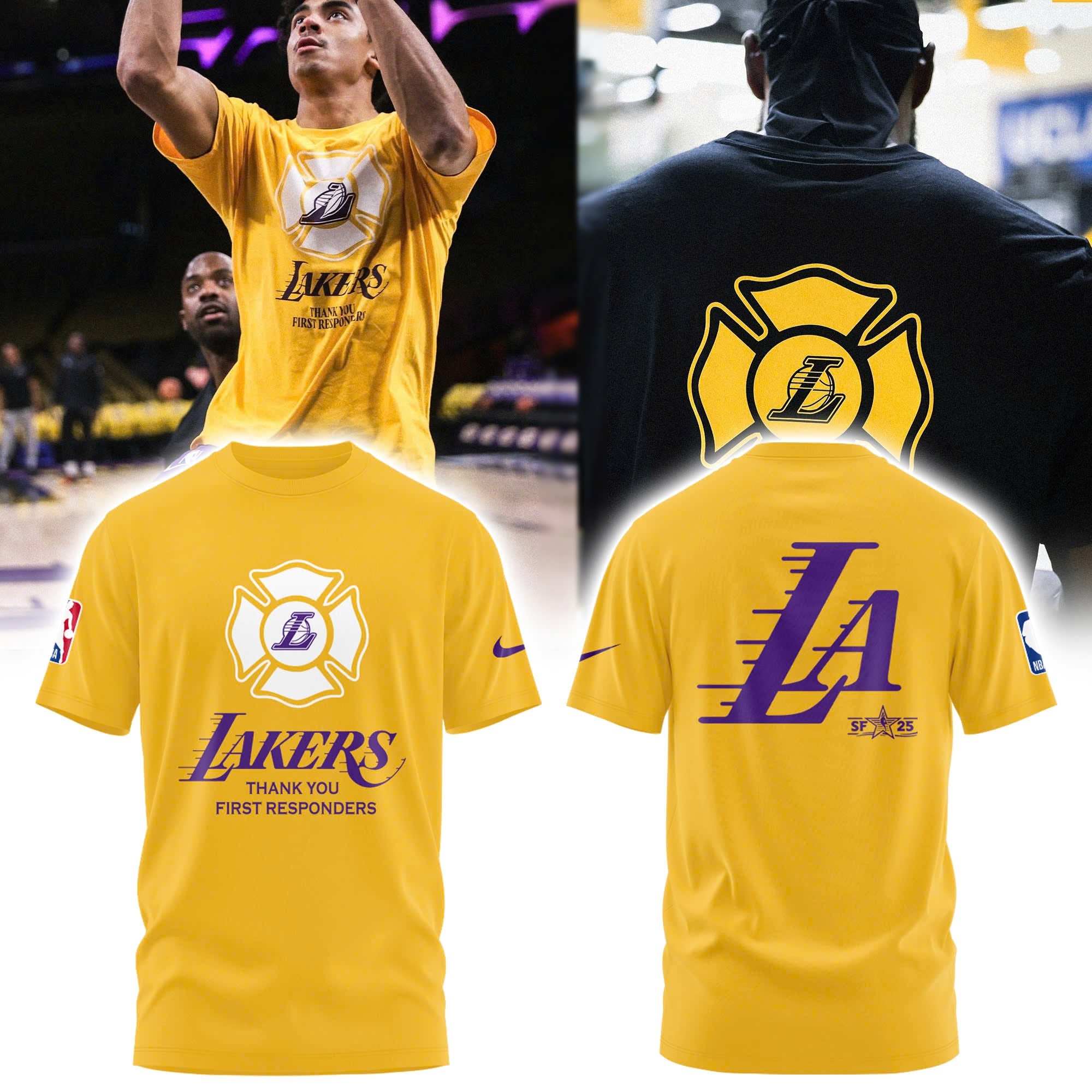 Buildercar - NBA Lakers feat Lafd Charity Yellow T-Shirt Hoodie Suit