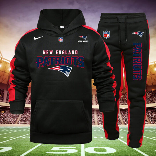 Buildercar - New England Patriots NFL Team Sport Black Hoodie Sweatpant Tracksuit
