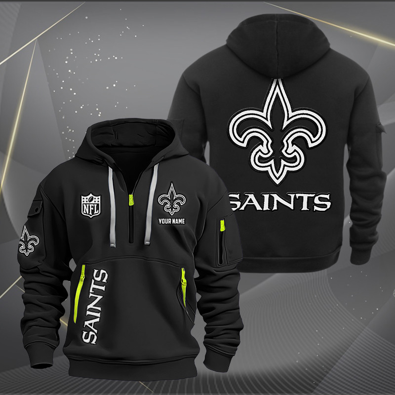 Buildercar - New Orleans Saints White Logo NFL Quarter Zip Hoodie