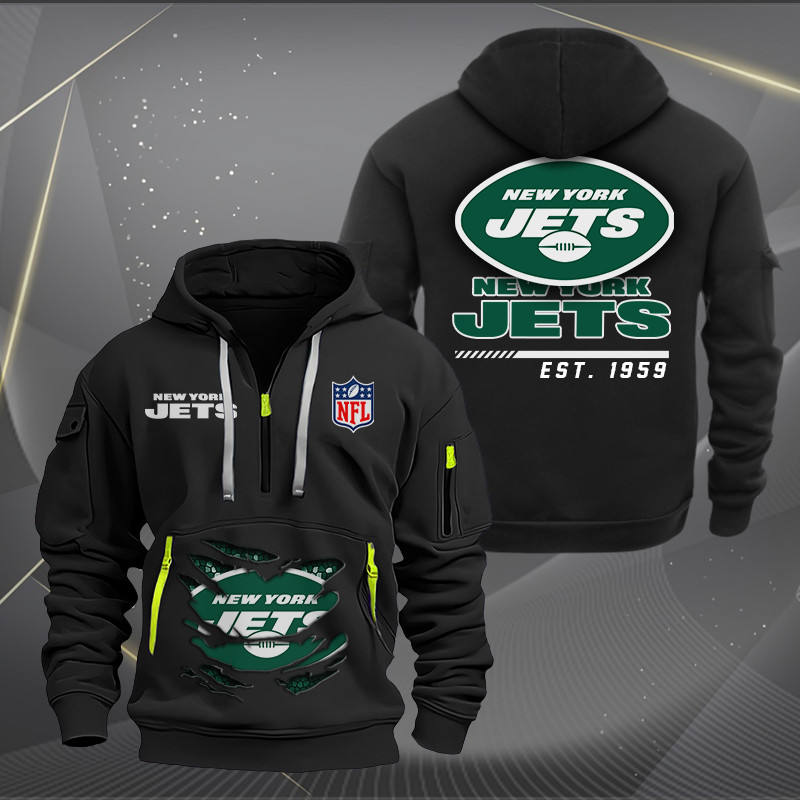 Buildercar - New York Jets Monster Scratch 2 Logo NFL Quarter Zip Hoodie