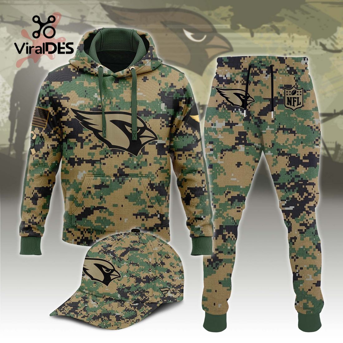 Buildercar - NFL Arizona Cardinals Army Camo Sport Hoodie Sweatpant Tracksuit (Non Cap)
