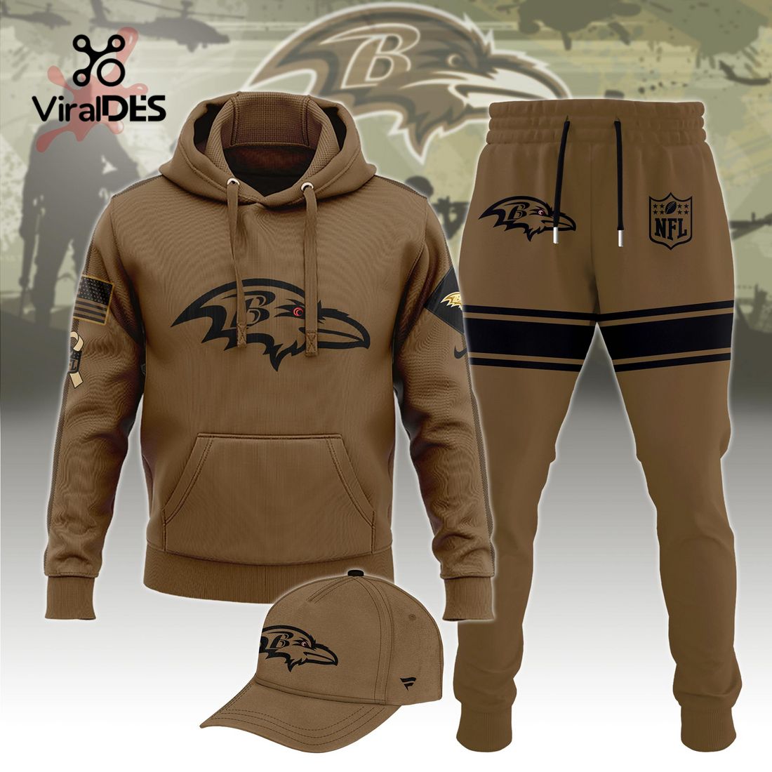 Buildercar - NFL Baltimore Ravens Basic Brown Sport Hoodie Sweatpant Tracksuit (Non Cap)