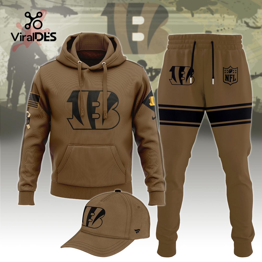 Buildercar - NFL Cincinnati Bengals Basic Brown Sport Hoodie Sweatpant Tracksuit (Non Cap)