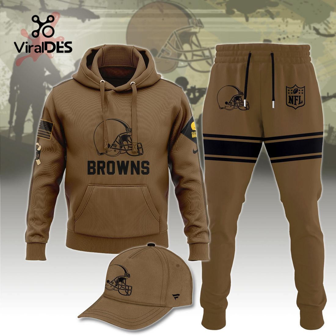Buildercar - NFL Cleveland Browns Basic Brown Sport Hoodie Sweatpant Tracksuit (Non Cap)