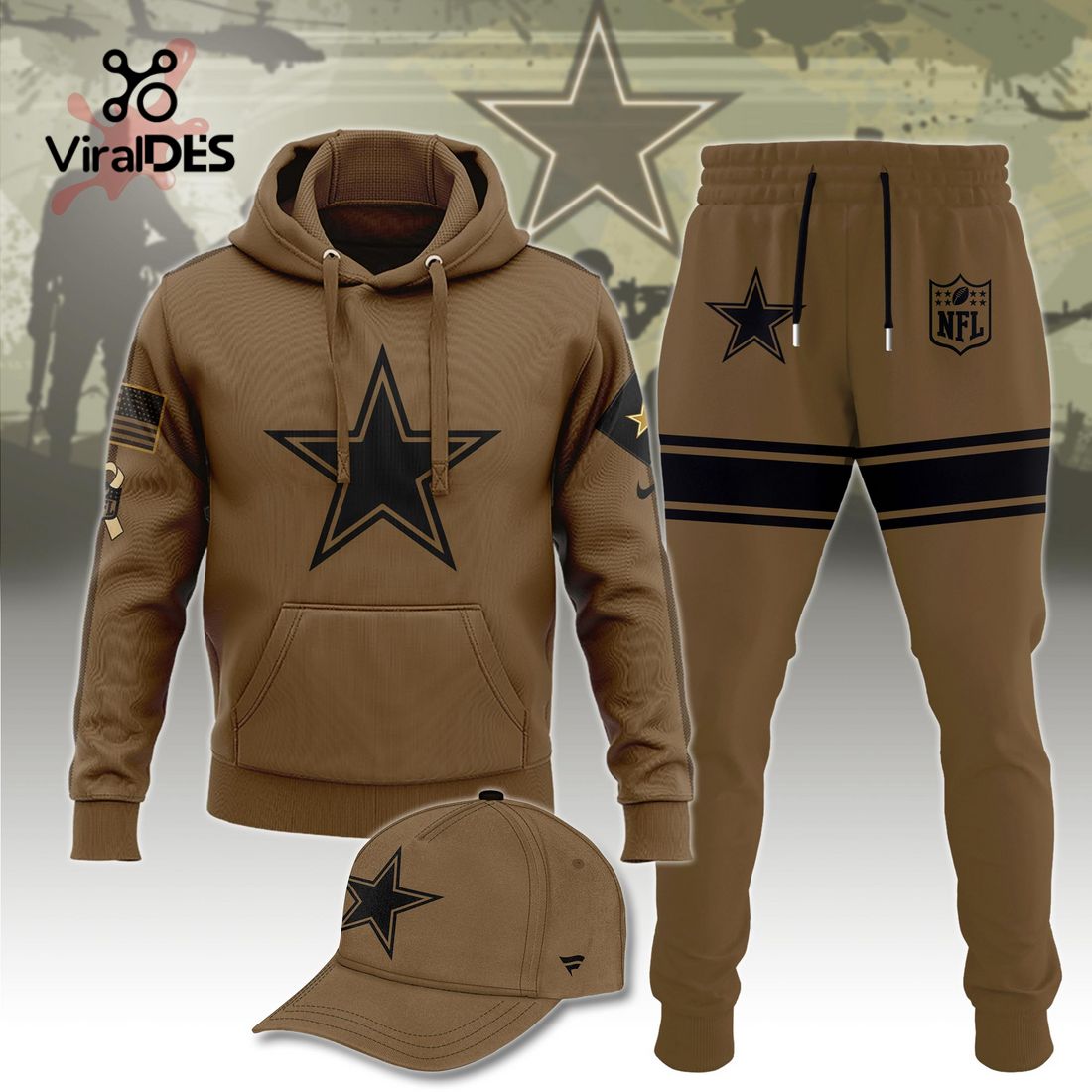 Buildercar - NFL Dallas Cowboys Basic Brown Sport Hoodie Sweatpant Tracksuit (Non Cap)